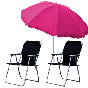  2x Campingstuhl Klappstuhl Schwarz + Sonnenschirm 180cm Pink