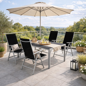 5tlg Gartenm�bel Set Alu Non-Wood 150x90x74cm + 4 Klappst�hle 