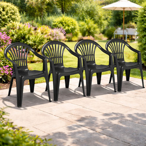 4er Stapelstuhl Bistrostuhl Gartenstuhl MOJAWO Anthrazit Kunststoff 