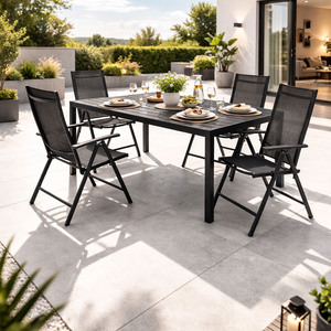 5tlg Gartenm�bel Set Alu Anthrazit Non-Wood Schwarz 160x90cm + 4 Hochlehner mit Textilen 