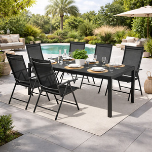 7tlg Gartenm�bel Set Alu Anthrazit Non-Wood Schwarz 160x90cm + 6 Hochlehner mit Textilen 