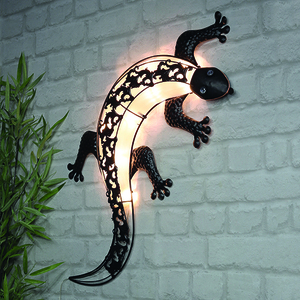 Solar LED Wandlampe Hängedeko Solarleuchte beleuchtet Gecko Strass-Steine L72xB32cm
