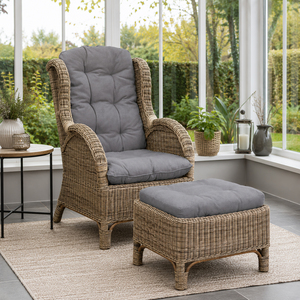 Rattan Relaxsessel mit Fu�hocker inklusive Sitzpolster Dunkel Grau