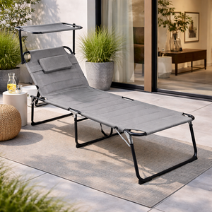 XXL Aluminium Gartenliege Grau gepolstert mit Sonnendach L200xB70cm