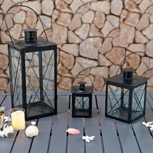 3er Set Laternen Windlicht Schwarz Metall mit Griff