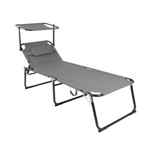 XXL Gartenliege Grau aus Aluminium gepolstert mit Sonnendach L200xB70cm