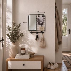Wandspiegel H�ngespiegel Spiegel Schwarz Fotoklammern Haken 32x32cm