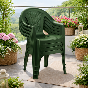 4x Stapelstuhl Gartenstuhl Outdoorstuhl Kunststoff Rattan-Optik Gr�n