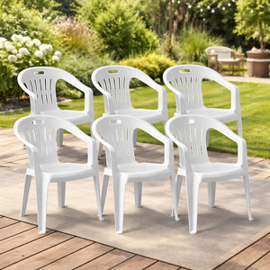6er Stapelstuhl Gartenstuhl stapelbar wetterfest Wei� Kunststoff 