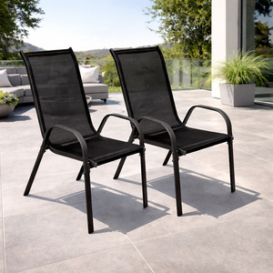 2er Outdoorstuhl Gartenstuhl Stapelstuhl Metall Anthrazit schwarz