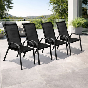 4er Outdoorstuhl Gartenstuhl Stapelstuhl Metall Anthrazit schwarz