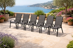 6er Outdoorstuhl Gartenstuhl Stapelstuhl Metall Textilen Anthrazit 