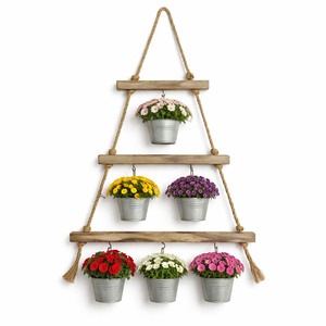 Holz Leiter Deko Blumenampel Holz Wanddekoration + Haken B38xT2xH68cm