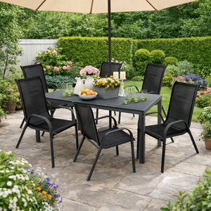 Gartengarnitur 7-teilig 180x90cm Aluminium Non-Wood  Anthrazit/Schwarz