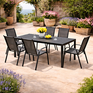 Gartengarnitur Sitzgarnitur 7-teilig L150xB90xH74cm Non-Wood Anthrazit