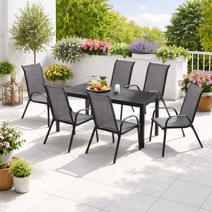 Gartengarnitur Sitzgarnitur 7-tlg. 150x90cm Non-Wood Anthrazit/Schwarz