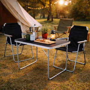 3-tlg. Camping Set Gartenm�bel Campingtisch 2 x Campingstuhl schwarz