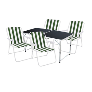 5-teiliges Campingm�bel Set Alu schwarz 120x60x58/70cm gr�n-wei�