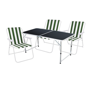 4-teiliges Campingm�bel Set Alu schwarz 120x60x58/70cm gr�n-wei�