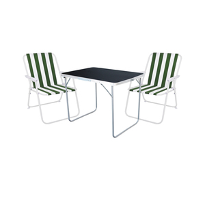 3-tlg Camping Set Gartenm�bel Campingtisch + 2 Campingstuhl Gr�n Wei�