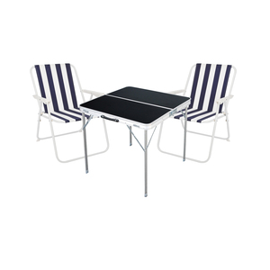 3-teiliges Campingm�bel Set Alu L80xB80xH70cm Blau gestreift