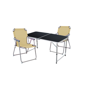 3-teiliges Campingm�bel Set Black Alu 120x60x58/70cm Beige