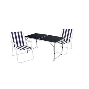 3-teiliges Campingm�bel Set Black Alu 120x60x58/70cm Blau-Wei�