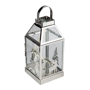 Edelstahl Glas LED Laterne Windlicht Weihnachten Batterie warmwei B14xH26cm