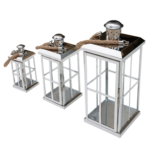 3 St�ck Edelstahl Glas Laternen Windlicht Gartenlaterne mit Griff H27/39/52m