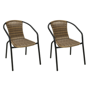 2 St�ck Stabiler Polyrattan Bistrostuhl stapelbar Cappuccino / schwarz