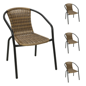 4 St�ck Stabiler Polyrattan Bistrostuhl stapelbar Cappuccino / schwarz