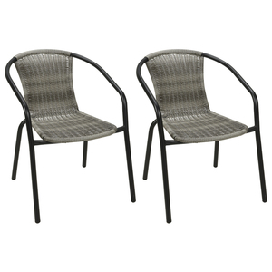 2 St�ck Stabiler Polyrattan Bistrostuhl Stapelstuhl Grau meliert 