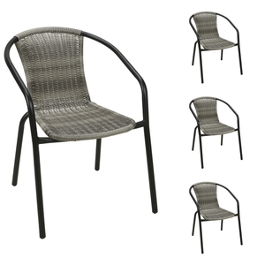 4 St�ck Stabiler Polyrattan Bistrostuhl Stapelstuhl Grau meliert