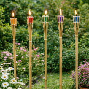 5er Bambusfackeln Zitronen�l Citronella Duftkerze 77cm