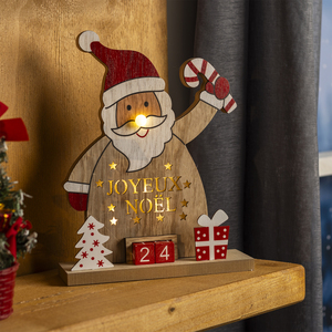 LED Holz Weihnachtsmann Weihnachtskalender Weihnachtsdeko Kalender