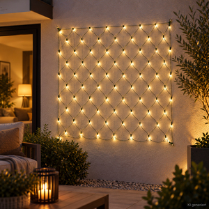 100 LED Lichternetz Lichterkette warmwei� Innen Aussen Timer Batterie