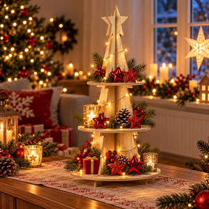 Weihnachts- Holz Etagere 3 Etagen Servierst�nder Weihnachtsdeko H60cm