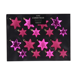 16tlg Weihnachtskugel Christbaumkugeln Baumkugel Set Sterne Pink