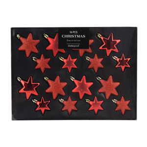 16tlg Weihnachtskugel Christbaumkugeln Baumkugel Set Sterne Rot