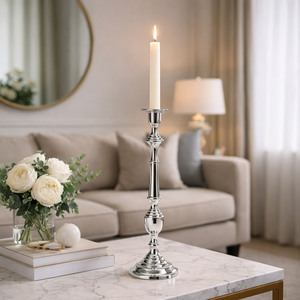 XL Dekorativer und schwerer Kerzenleuchter Metall Silber 48cm Mod1