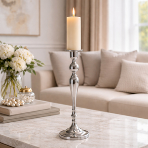 XL Dekorativer und schwerer Kerzenleuchter Metall Silber 48cm Mod2