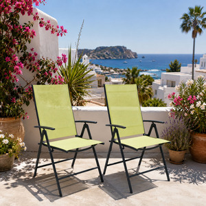 2er Garten Klappstuhl Gartenstuhl - Textilen Anthrazit Limegr�n 7 Pos.