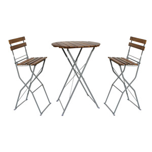 Biergarten Set Stehtisch + 2 Barhocker klappbar Akazie 80x80x110cm