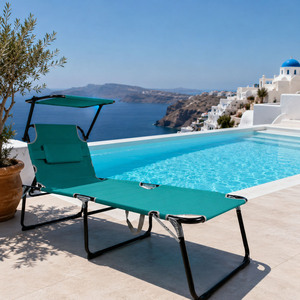 XXL Aluminium Gartenliege Sonnenliege Aqua Dach und Kissen L200xB70cm