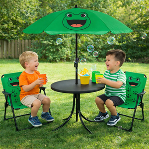 4tlg Kinder Campingm�bel Set Frosch Campingstuhl Tisch Sonnenschirm