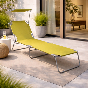 3-Bein Gartenliege Campingliege Lime 186x55x24cm mit Sonnenschutzdach