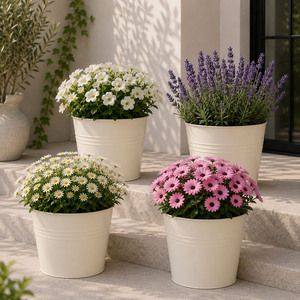 4 Stk. Blumentopf Pflanzgef�� Balkontopf Pflanztopf verzinkt 17xH15cm
