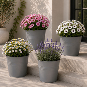 4 Stk. Blumentopf Pflanzgef�� Balkontopf Pflanztopf verzinkt 17xH15cm