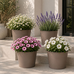 4 Stk. Blumentopf Pflanzgef�� Balkontopf Pflanztopf verzinkt 17xH15cm