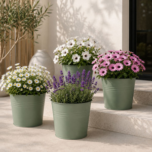 4 Stk. Blumentopf Pflanzgef�� Balkontopf Pflanztopf verzinkt 17xH15cm